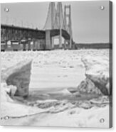 Icy Black And White Mackinac Bridge Acrylic Print
