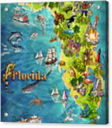 Illustrated Map Of Florida Acrylic Print