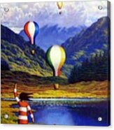 Irish Landscape With Girl And Balloons By Lake Acrylic Print