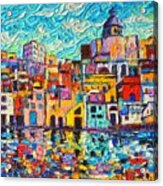 Italy Procida Island Marina Corricella Naples Bay Palette Knife Oil Painting By Ana Maria Edulescu Acrylic Print