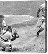 Jackie Robinson Stealing Home Yogi Berra Catcher In 1st Game 1955 World Series Acrylic Print