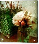 Jar Of Roses With Lavender Acrylic Print
