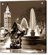 J.c. Nichols Fountain Statues - Kansas City Plaza In Sepia Acrylic Print