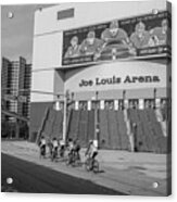 Joe Louis Arena Black And White With Bikers Acrylic Print
