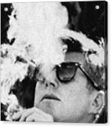 John F Kennedy Cigar And Sunglasses Black And White Acrylic Print