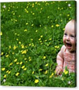 Joyful Baby In Flowers Acrylic Print