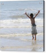 Joyful Jumping In The Ocean Acrylic Print