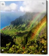 Kalalau Valley Double Rainbows Kauai, Hawaii Acrylic Print