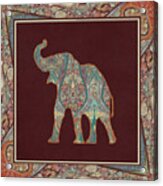 Kashmir Patterned Elephant 3 - Boho Tribal Home Decor Acrylic Print