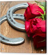 Kentucky Derby Red Roses With Horseshoes On Wood Acrylic Print