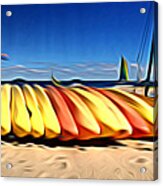 Kayaks On The Beach Panoramic Acrylic Print