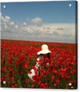 Lady And Red Poppies Acrylic Print