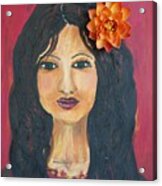 Lady With Flower Acrylic Print