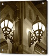 Lanterns - Night In The City - In Sepia Acrylic Print