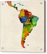Latin America Watercolor Map Acrylic Print