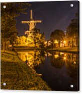 Leiden Windmill By Night Acrylic Print