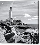 Lighthouse Seascape In Black And White Acrylic Print