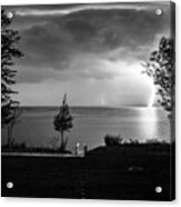 Lightning On Lake Michigan At Night In Bw Acrylic Print