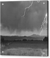 Lightning Striking Longs Peak Foothills 5bw Acrylic Print