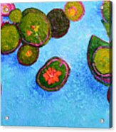 Lily Pads Waterlilies Pond Modern Impressionist Landscape Palette Knife Artwork Acrylic Print