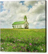 Little Church On Hill Of Wildflowers Acrylic Print