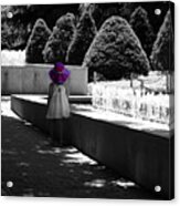 Little Girl In Magenta Hat Black And White Selective Color Acrylic Print