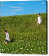 Little Girls Running Down Hill Acrylic Print