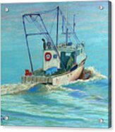 Lobster Boat Off The Cottage Acrylic Print