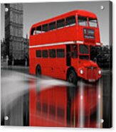 London Red Bus Big Ben Reflection Acrylic Print