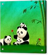 Longevity Panda Family Asian Art Acrylic Print