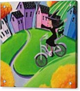 Look No Hands   Witch Cat Ridng Bike Acrylic Print