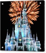 Magic Kingdom Castle In Frosty Light Blue With Fireworks 02 Mp Acrylic Print