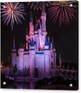 Magic Kingdom Castle Under Fireworks Acrylic Print