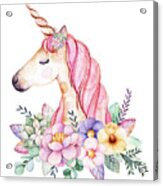 Magical Watercolor Unicorn Acrylic Print