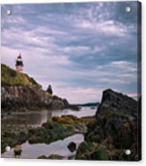 Maine West Quoddy Head Light Reflection At Sunset Acrylic Print