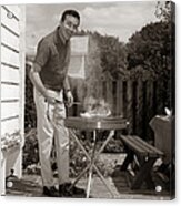Man Grilling In Backyard, C.1960s Acrylic Print
