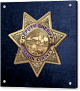 Marin County Sheriff's Department - Deputy Sheriff's Badge Over Blue Velvet Acrylic Print