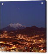 Mars Above La Paz City And Mt Illimani Bolivia Acrylic Print