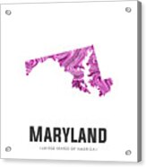 Maryland Map Art Abstract In Purple Acrylic Print