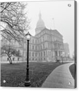 Michigan Capital On Foggy Morning Acrylic Print