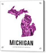 Michigan Map Art Abstract In Purple Acrylic Print