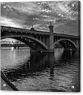 Mill Avenue Bridge At Sunset Black And White Acrylic Print