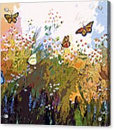 Modern Chamomille And Butterflies Acrylic Print