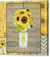 Modern Rustic Country Sunflowers In Mason Jar Acrylic Print