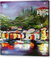 Moon Over Portofino Italy Oil Painting Acrylic Print