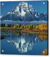 Morning Cloud Layer Oxbow Bend In Fall Grand Tetons National Park Acrylic Print