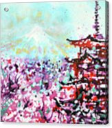 Mount Fuji And The Chureito Pagoda In Spring Acrylic Print
