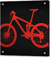 Mountain Bike Silhouette - Red On Black Canvas Acrylic Print