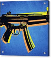Mp5 Sub Machine Gun On Blue Acrylic Print