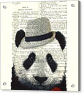 Panda With Fedora Hat And Red Rose Acrylic Print